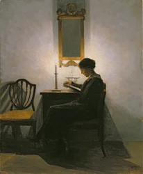 Frau liest bei Kerzenlicht, 1908